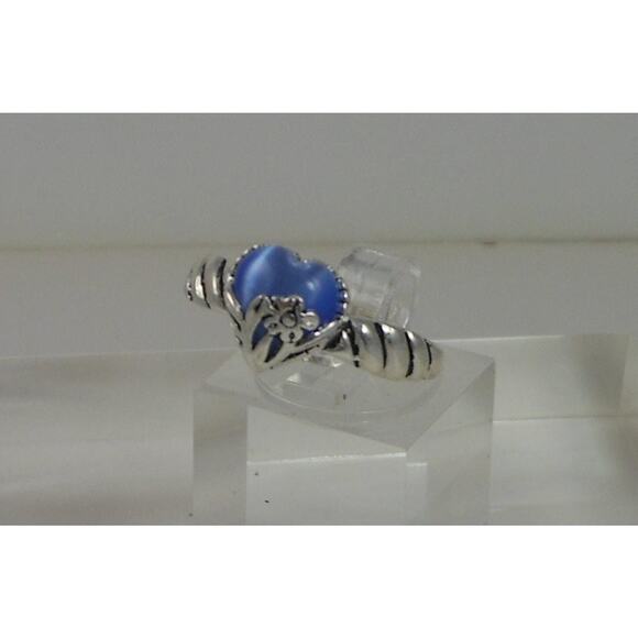 Vintage Designer Sterling Silver Blue Cat's Eye Heart Ring Size 8.25 Chrysoberyl - Picture 6 of 6